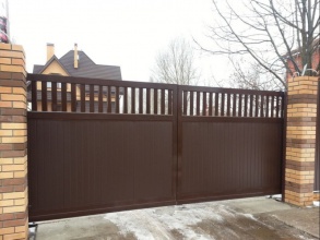 Откатные ворота из профнастила - пример 7 фото недорого под ключ